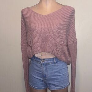 Wild Fable Dusty Pink Shimmer V-Neck Sweater